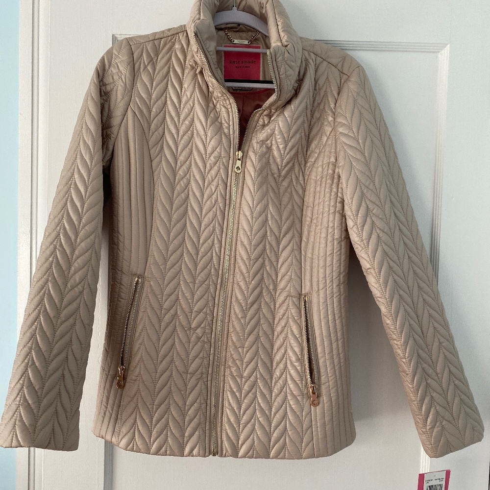 Kate Spade Beige Quilted Jacket with detachable hood Size XS
